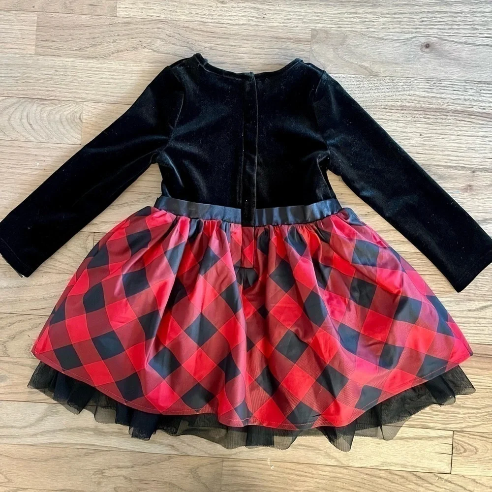 Adorable cat and jack holiday dress size 2T red black velvet tulle plaid - Picture 2 of 6